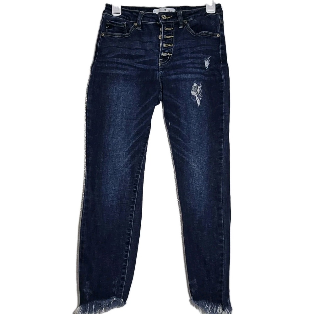 KanCan Button Fly Women's Jeans Distressed High Rise Skinny Raw Hems Size 5/26